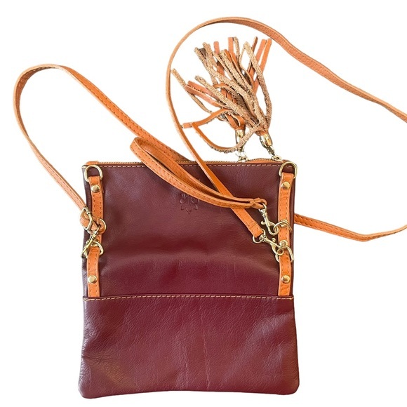Vera Pelle Genuine Italian Leather Crossbody Bag Tassel Fold Out Wristlet Clutch - Picture 5 of 5
